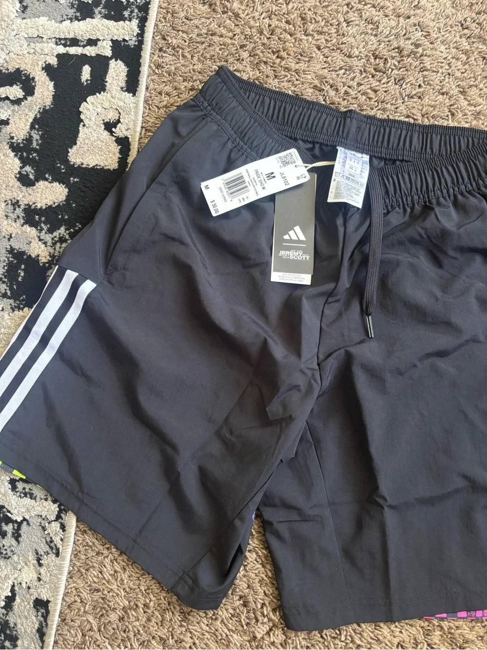 Adidas x Jeremy Scott Black Shorts with White Stripe Accents